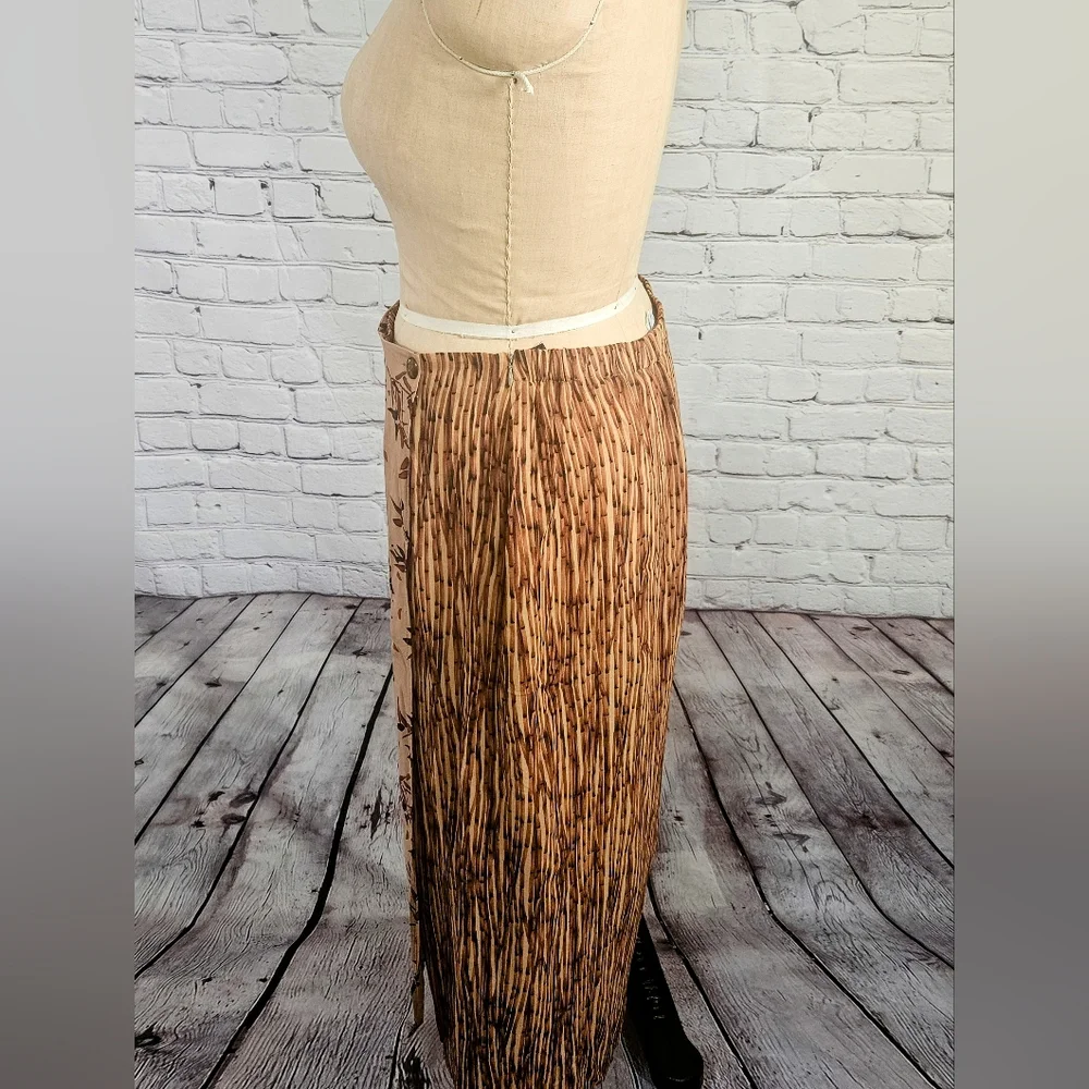 Doncaster NWOT Brown & Tan Bamboo Leaf Rayon & Flax Faux Wrap Skirt Size 18 - Picture 2 of 7